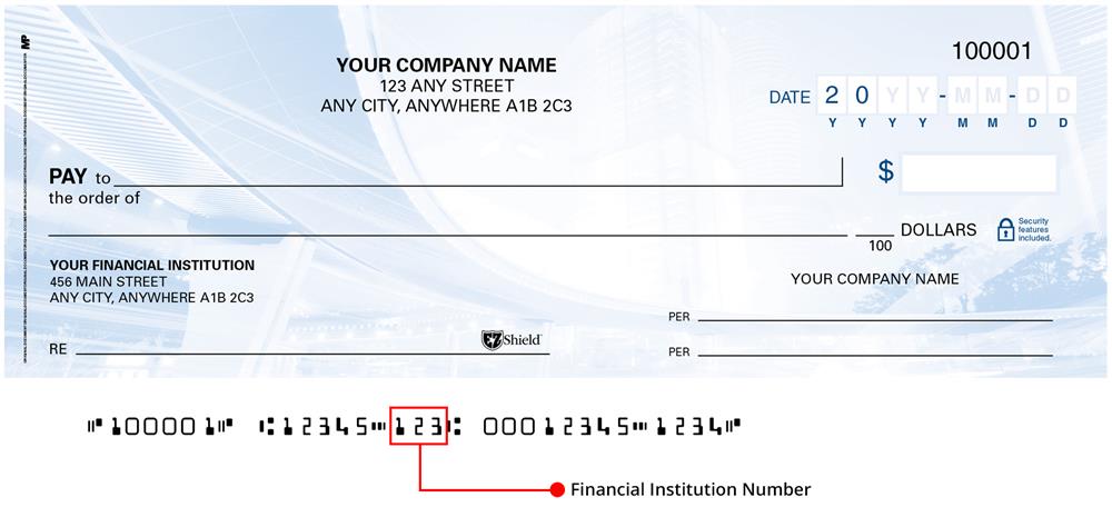 This is a 3 digit number found at the bottom of your cheque and identifies the financial institution where your account is held.